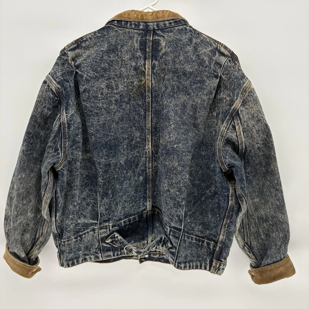 Vintage 80s Levis Denim Chore Jacket A-2 Bomber Buckle Back Orange Tab USA M